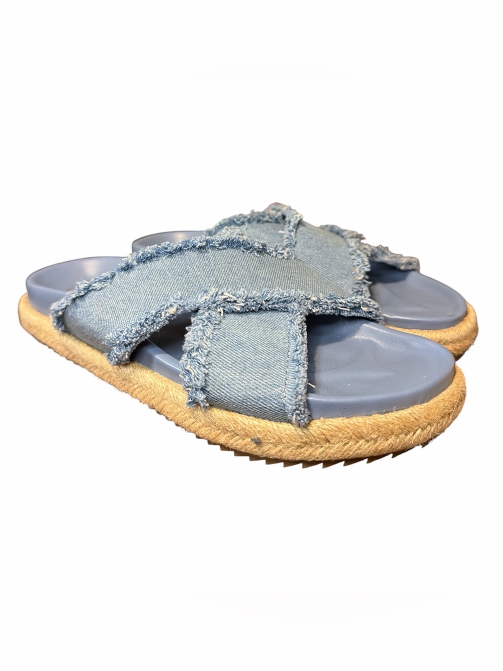 ShuShop Light Blue Denim Crisscross Slide Sandals with Jute Sole
